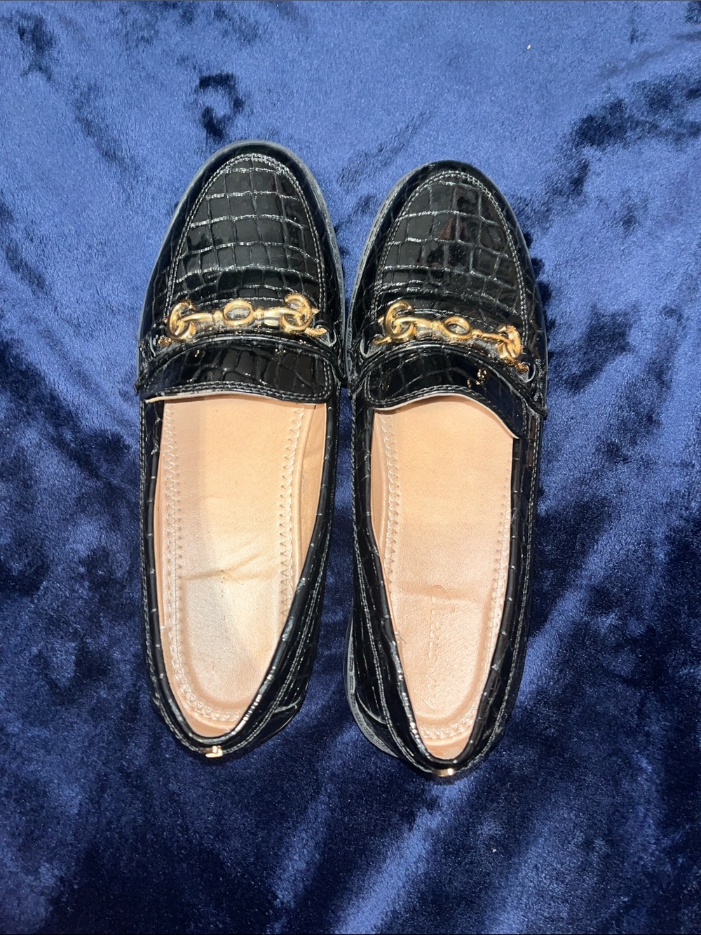 Circus by Sam Edelman Black Croc-Embossed Loafers with Gold Bit